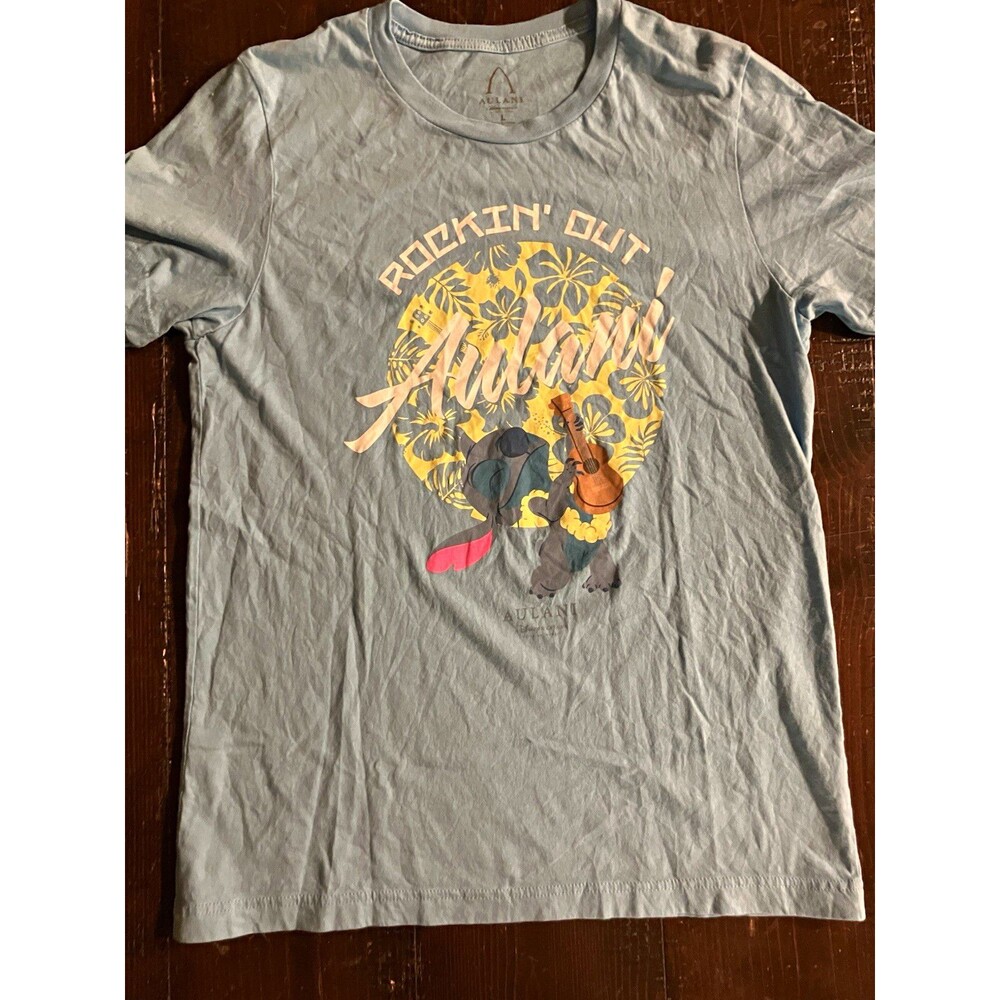 Aulani Disney Stitch "Rockin' Out at Aulani" Blue Graphic T-Shirt Size L